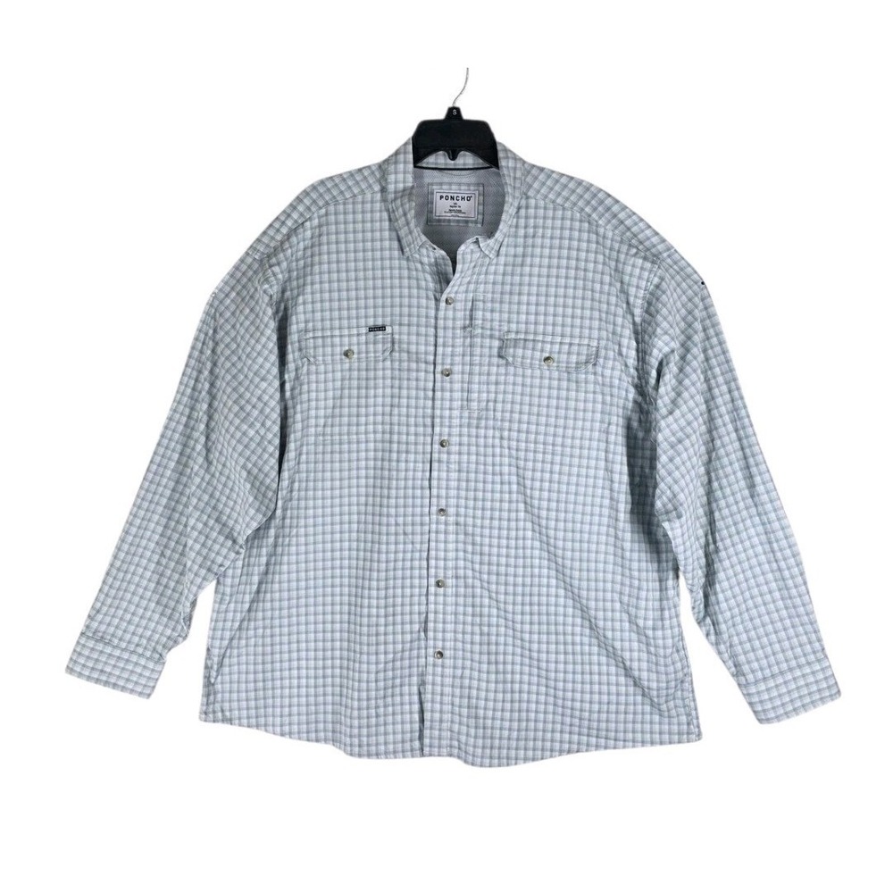 Poncho Bird Island Fishing Shirt Mens 3XL Blue Gingham Magnetic Pocket LS Vented - Picture 5 of 16